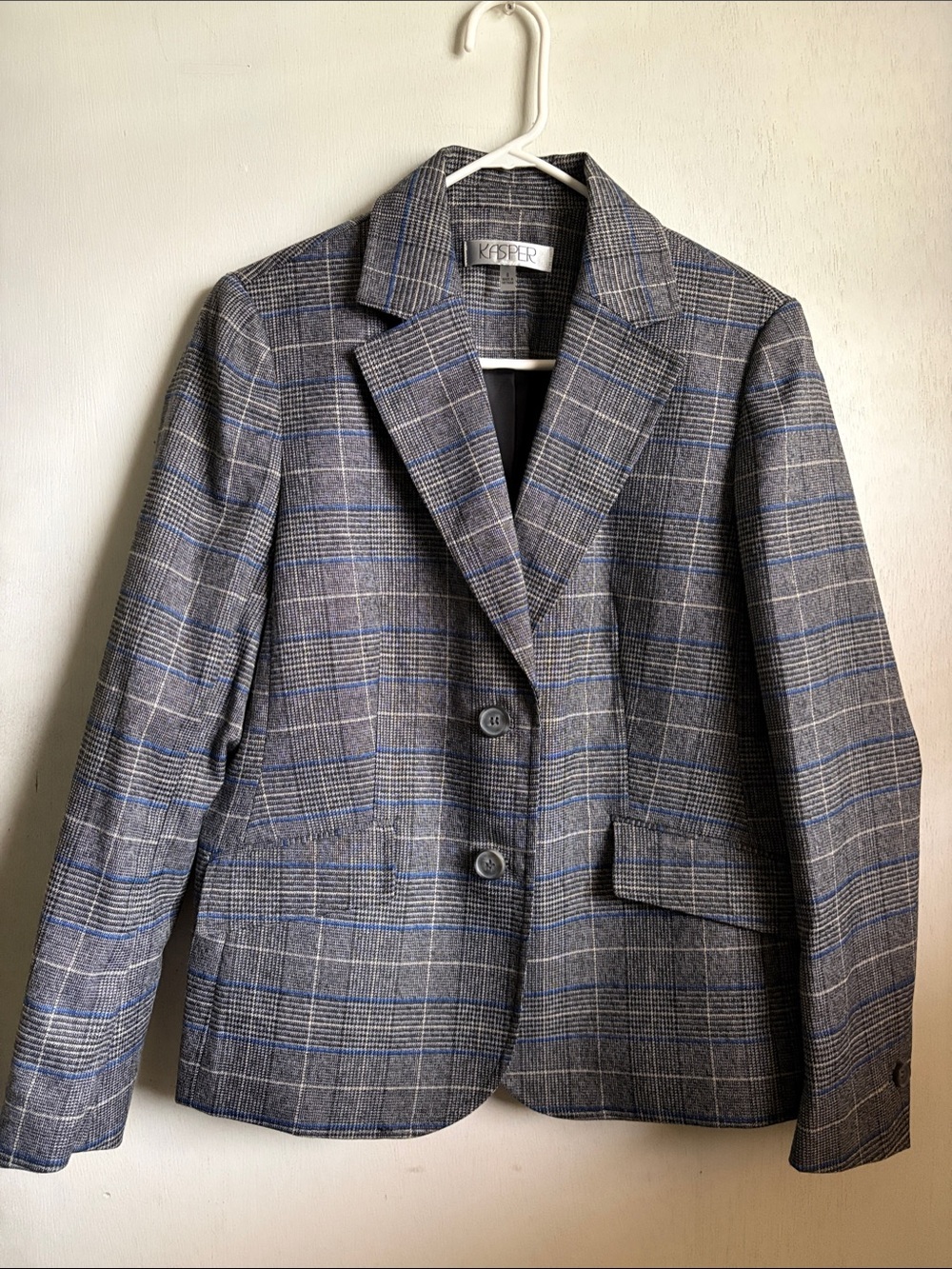 Kasper Gray Plaid Blazer with Blue Windowpane Accents